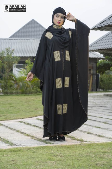 EMBROIDERY WORKS AND STONED ABAYA WITH HIJAB B11362